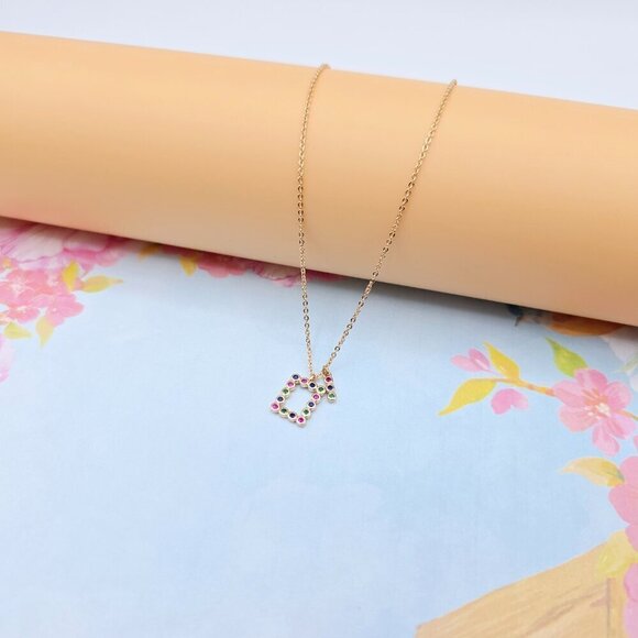 Colorful Initial Pendant Rose Gold Necklace 18+2 Inch Adjustable Chain, XPNL0105 - Picture 6 of 13